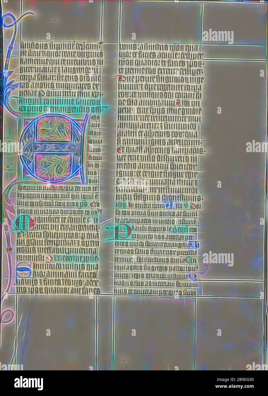 Décoré initial E, Maître Michael (autrichien, actif vers 1420 jusqu'au milieu du XVe siècle), Vienne, Autriche, vers 1420 - 1430, couleurs de Tempera, feuille d'or, et encre sur parchemin, feuille: 41,9 x 31 cm (16 1,2 x 12 3,16 po, repensé par Gibon, design de gaie chaleureuse de luminosité et de rayonnement de rayons lumineux. L'art classique réinventé avec une touche moderne. La photographie inspirée du futurisme, qui embrasse l'énergie dynamique de la technologie moderne, du mouvement, de la vitesse et révolutionne la culture. Banque D'Images