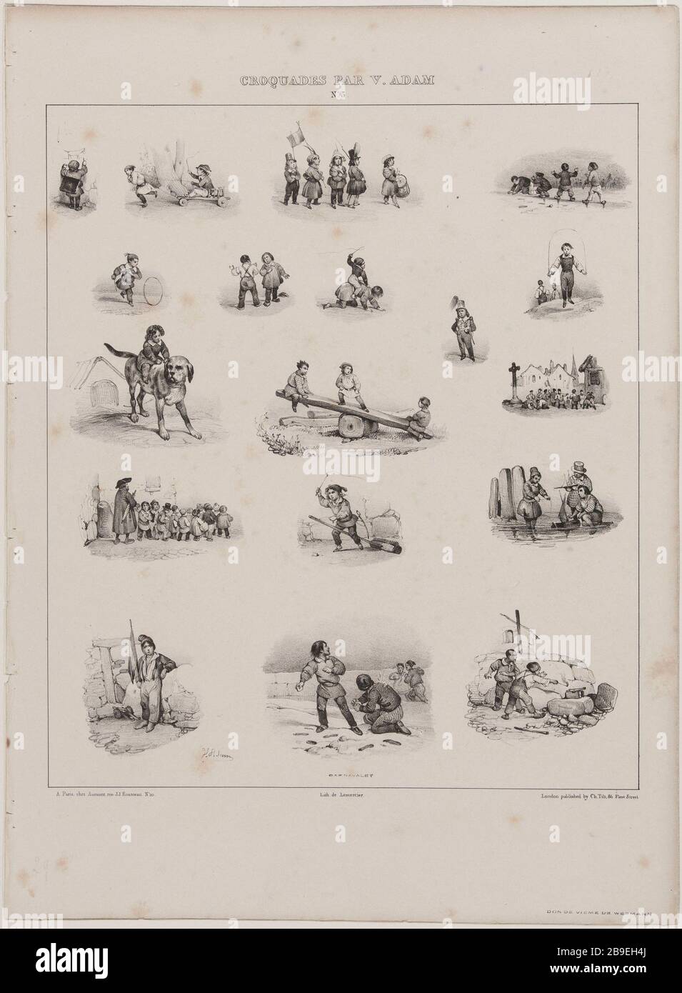 Croquades de V.Adam, nº5 Jean-Victor Vincent Adam (1801-1866), PEINtre et lithographe English. Croquades, nº5. Lithographie, XIXème siècle. Paris, musée Carnavalet. Banque D'Images