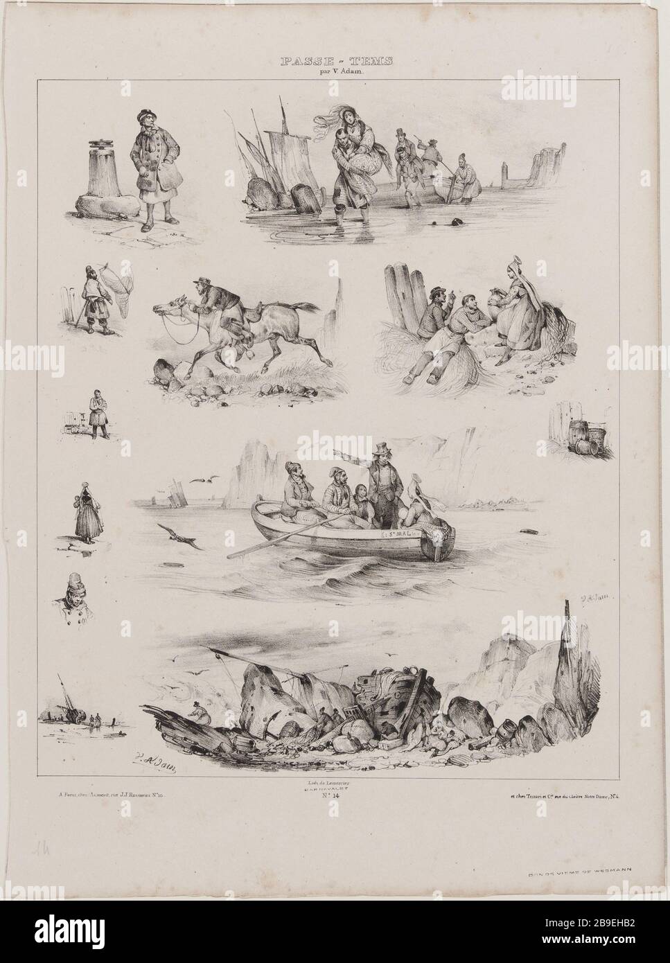 Album Hobbies (pl.14) Jean-Victor Adam, dit Victor Adam (1801-1866), PEINtre et lithographe English. Album 'Passe-tempss' (pl.14). Lithographie, XIXème siècle. Paris, musée Carnavalet. Banque D'Images