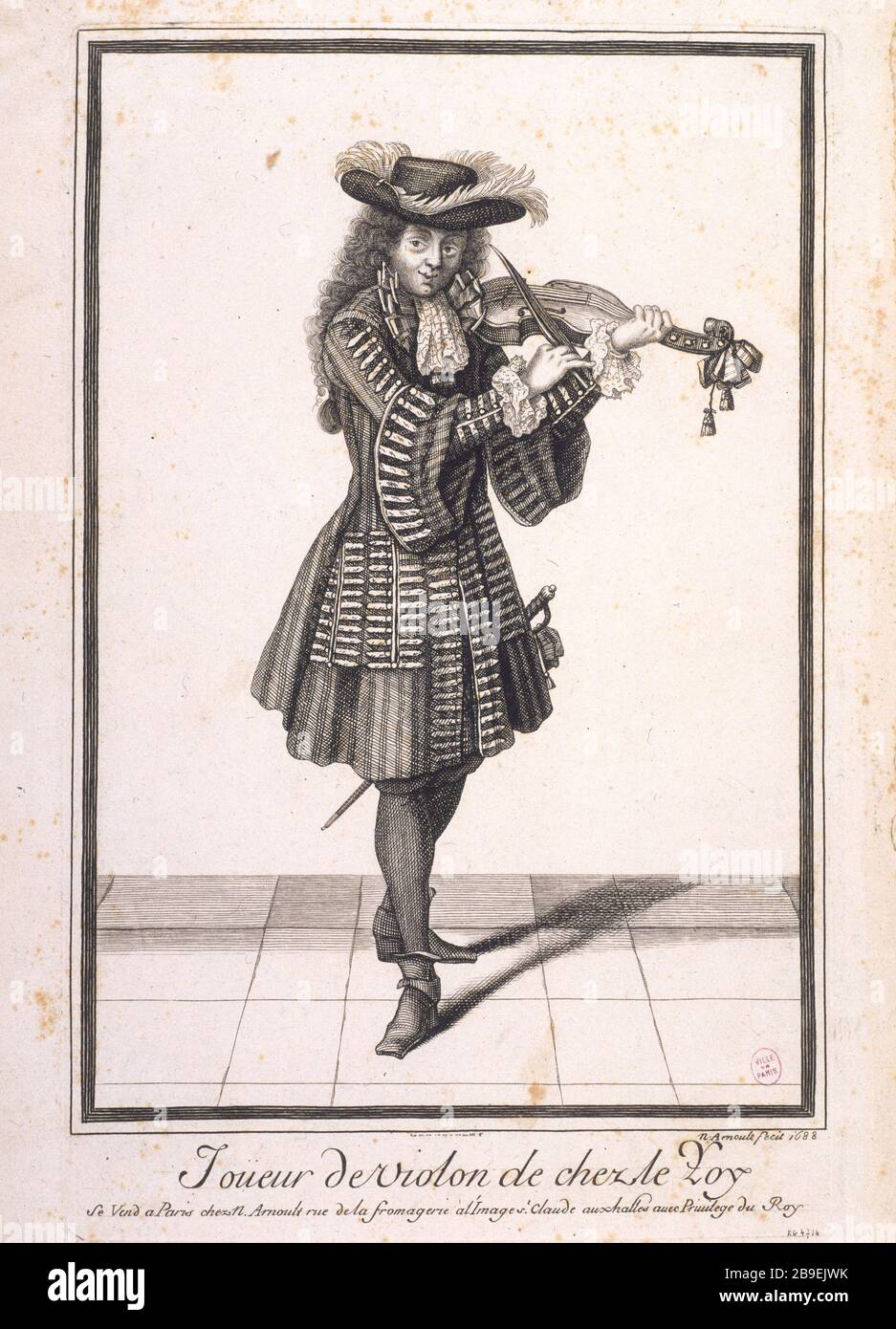 Violoncelliste avec le roi Nicolas Arnoult (vers 1650-vers 1722). 'Monsieur de violon chez le Roi, 1688'. Gravité. Paris, musée Carnavalet. Banque D'Images