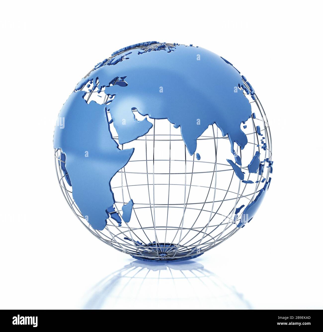 Globe terrestre stylisé en relief avec grille métallique, vue en Asie. Banque D'Images