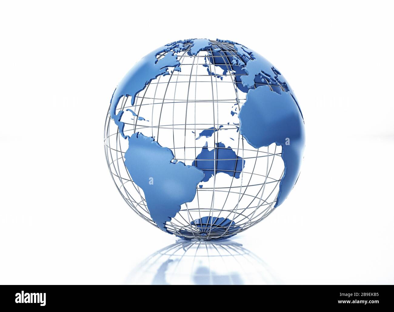 Globe terrestre stylisé en relief avec grille métallique, vue sur l'océan Atlantique. Banque D'Images