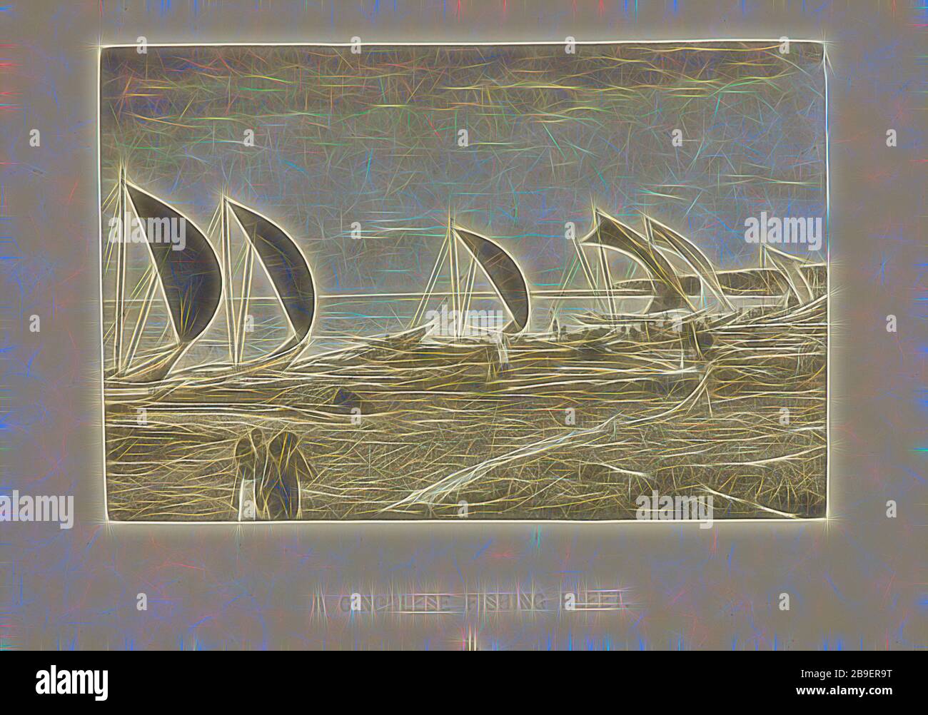 Une flotte de pêche Singhalese, Henry W. Cave (Anglais, 1854 - 1913), Sri Lanka, vers 1890, Photographe, 5,9 × 8,9 cm (2 5,16 × 3 1,2 po, réinventé par Gibon, design de glanissement chaleureux et joyeux de la luminosité et des rayons de lumière radiance. L'art classique réinventé avec une touche moderne. La photographie inspirée du futurisme, qui embrasse l'énergie dynamique de la technologie moderne, du mouvement, de la vitesse et révolutionne la culture. Banque D'Images