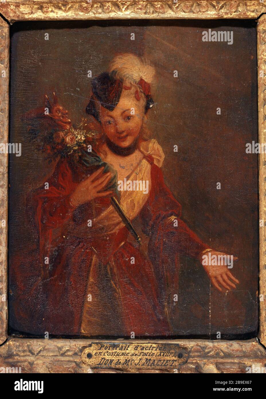 Actrice dans un costume de Madness Anonyme. 'Actrice en costume de la Folie'. Huile sur bois, vers 1730. Paris, musée Carnavalet. Banque D'Images