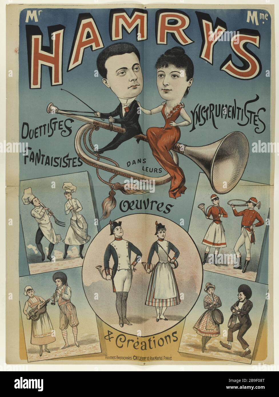 M. Mme Hamrys, duo, fantasiste, musiciens dans leur travail et leurs créations Anonyme. 'Me Hamrys, Duettistes, fantaisistes, instrumentistes dans les œuvres et les créations. Lithographie. 1880-1900. Paris, musée Carnavalet. Banque D'Images