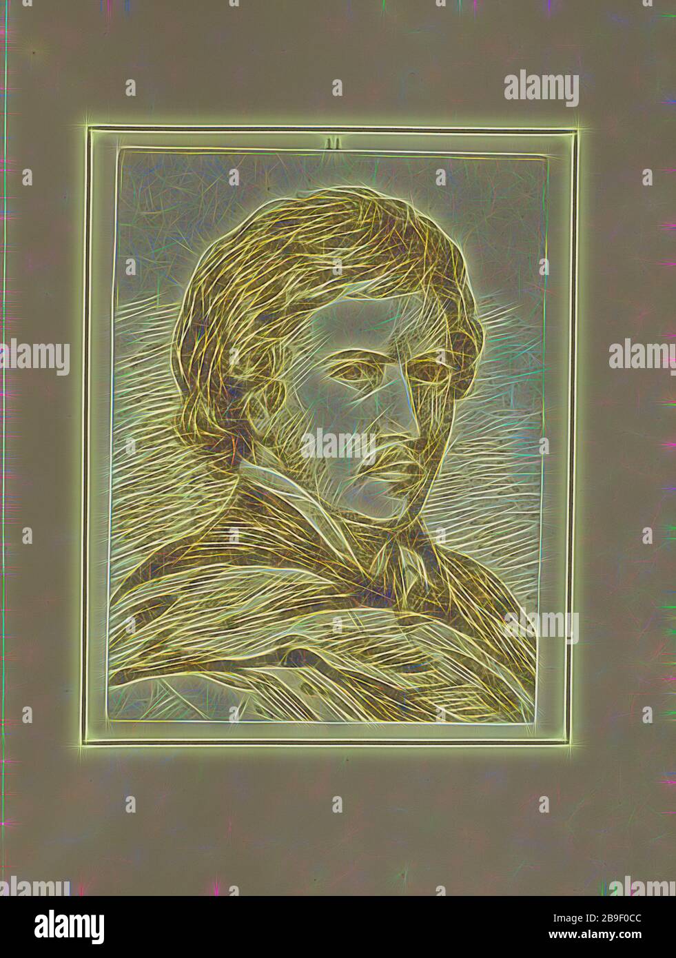 Portrait de Luis Tristan, Nikolaas Henneman (britannique, 1813 - 1893), Londres, Angleterre, 1847, imprimé en papier salé, 9,4 × 7,1 cm (3 11,16 × 2 13,16 po, réinventé par Gibon, dessin d'un brillant chaleureux et joyeux de la luminosité et des rayons de lumière radiance. L'art classique réinventé avec une touche moderne. La photographie inspirée du futurisme, qui embrasse l'énergie dynamique de la technologie moderne, du mouvement, de la vitesse et révolutionne la culture. Banque D'Images