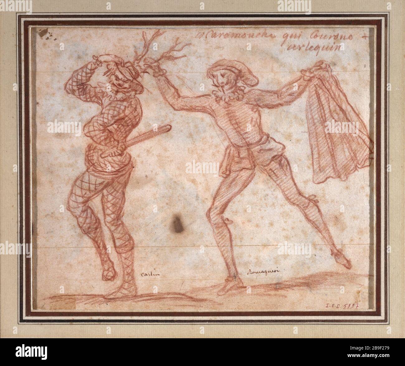 SCARAMOUCHE QUE LA COURONNE ARLEQUIN Claude Gillot (1673-1722). 'Scaradouche qui couronne Arlequin'. Dessert. Paris, musée Carnavalet. Banque D'Images