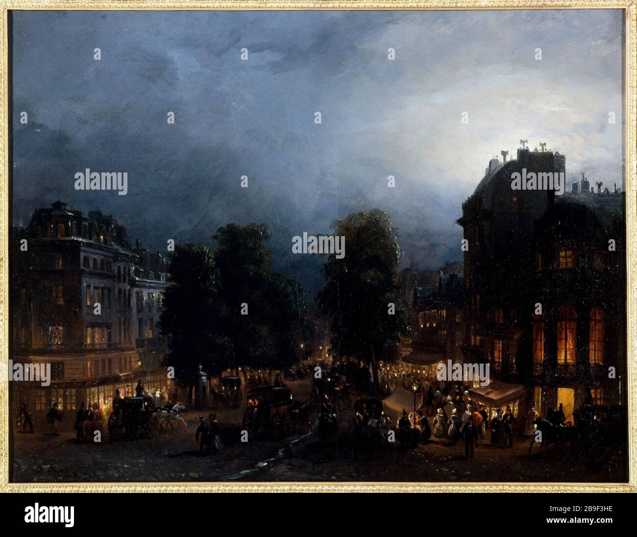 BOULEVARD DE LA NUIT ITALIENNE Domenico Ferri. 'Le boulevard des Italiens de nuit, vers 1835'. Huile sur étoile. Paris, musée Carnavalet. Banque D'Images