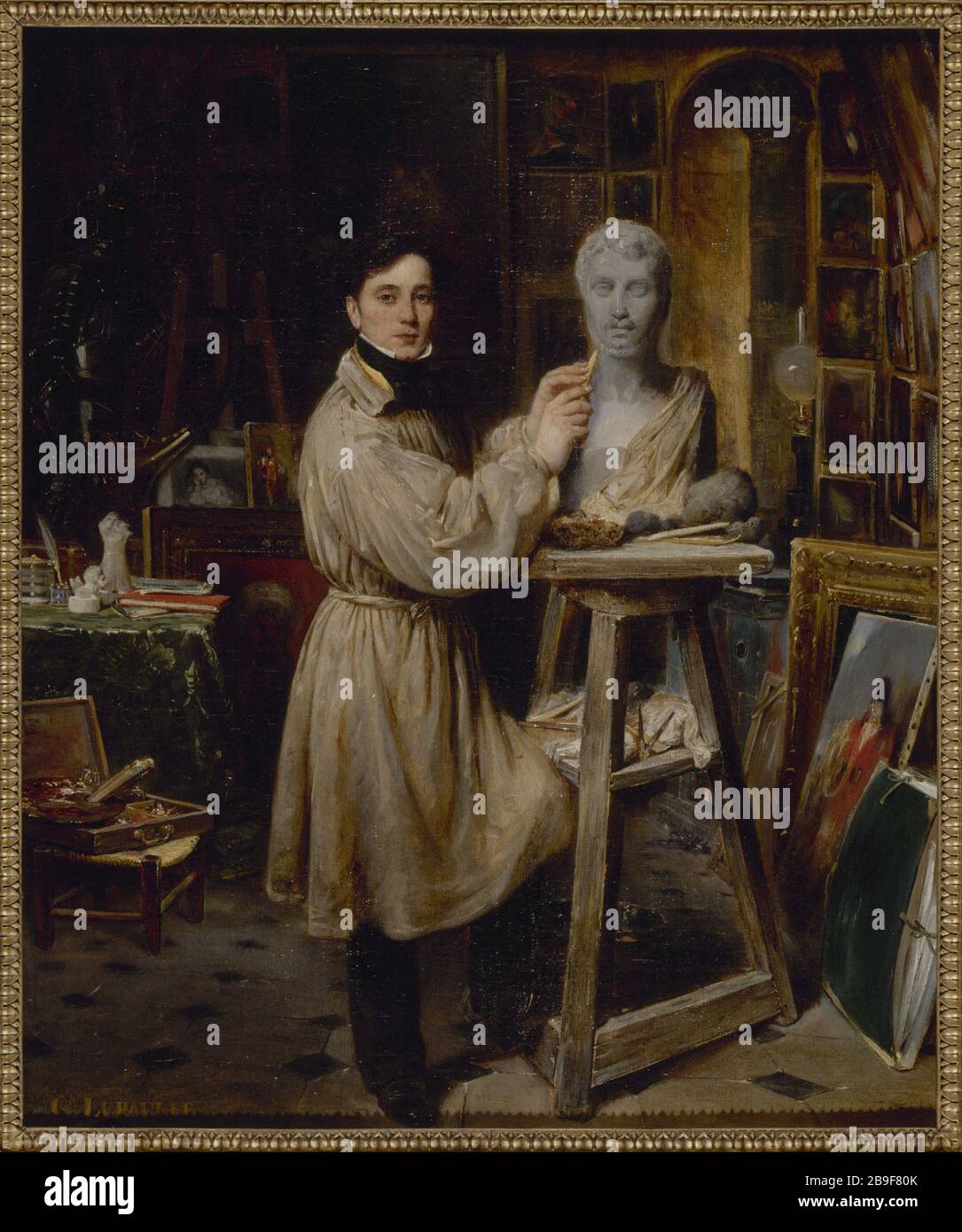 Jean-Pierre Dantan dans son studio, modélisant le buste de Lépaulle François-Gabriel-Guillaume Lpaulle (1804-1886). Jean-Pierre Dantan (1800-1869) sans fils atelier, modelant le poste de Lépaulle. Paris, musée Carnavalet. Banque D'Images