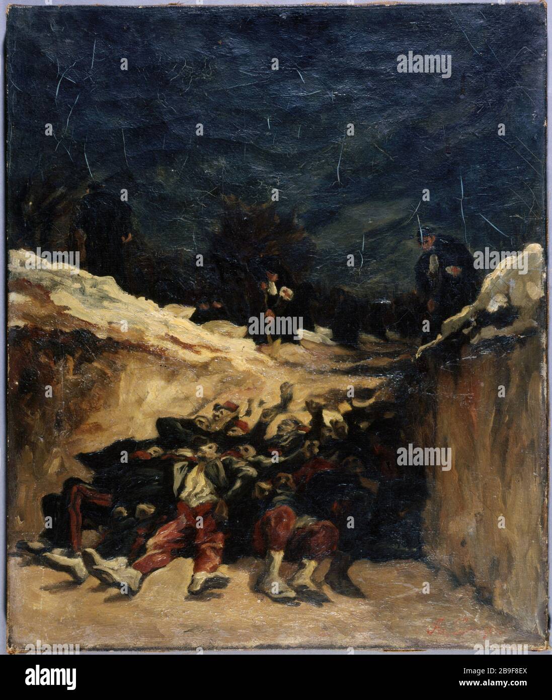 ZOUAVES MORTS DANS UNE TRANCHÉE, SCÈNE DE LA GUERRE DE 1870 AUGUSTE LANÇON (1836-1885). 'Zouaves dans une tranchée, scène de la guerre de 1870'. Huile sur étoile. Paris, musée Carnavalet. Banque D'Images