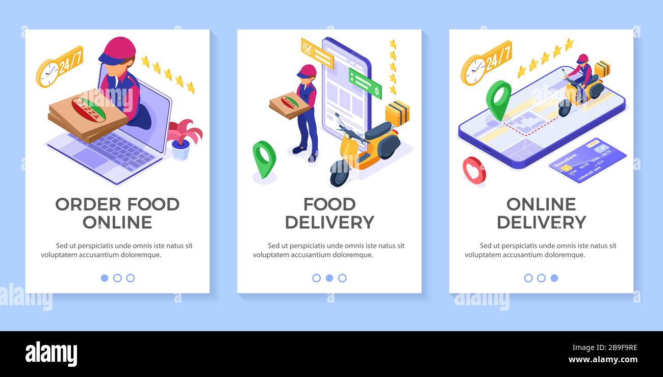 bannières de service de livraison de pizzas alimentaires en ligne Illustration de Vecteur