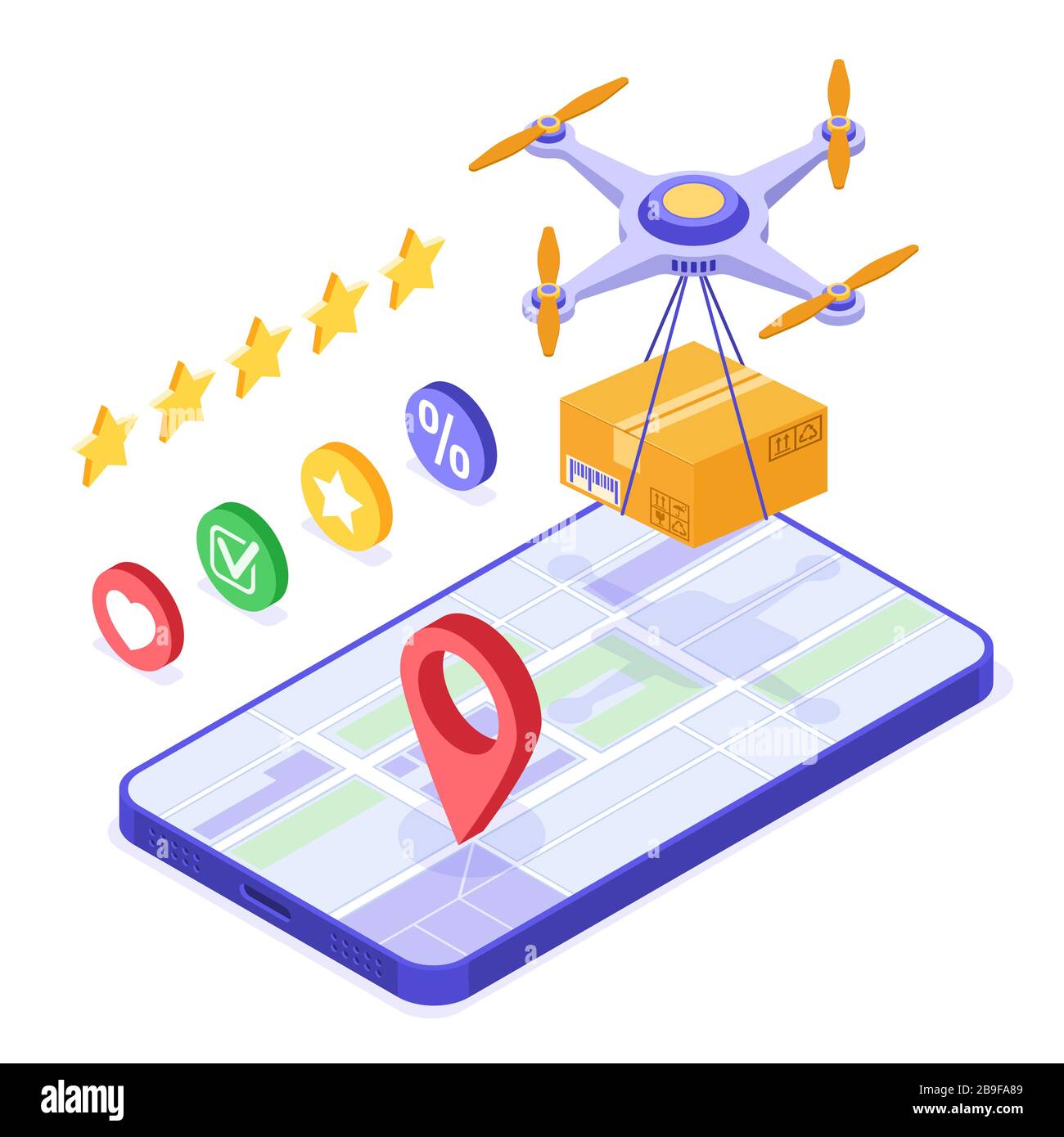 Livraison de drone en ligne de commande paquet Illustration de Vecteur