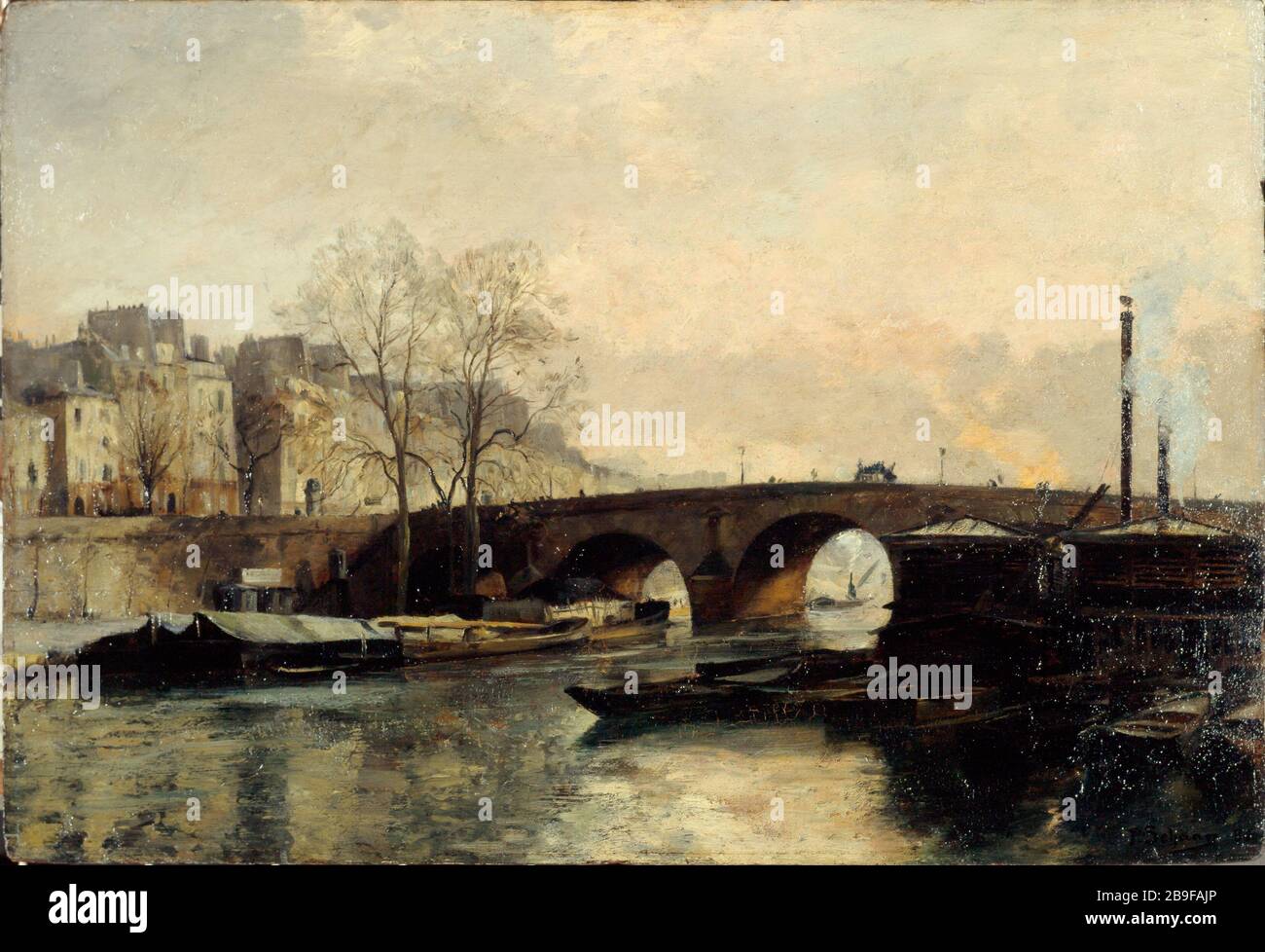 Pont Marie vu de Quai des Celestins Paul Albert Schaan (1857-1924). Le pont Marie vu du quai des Célestins. Huile sur étoile. 1886. Paris, musée Carnavalet. Banque D'Images