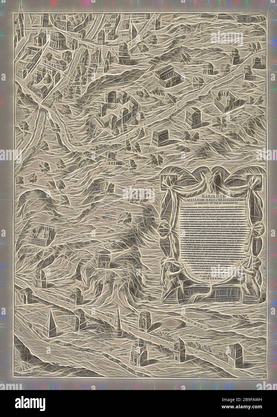 Urbis Romae Sciographia ex antiquus Monumentis Accuristitis. Delineata. Collection de cartes de Rome, du Pérac, Etienne, d. 1604, impression, grand plan archéologique de Rome en 8 feuilles, 520 x 420 mm chacun. Cette image est une vue de détail d'une feuille (carte 21 h)--elle n'est pas une vue globale de l'ensemble du plan. Réimpression par Giovanni Giacomo de Rossi (Johannes Jacobus de Rubeis) de 1574 original, réinventé par Gibon, design de gai gai chaleureux de luminosité et de rayons de lumière radiance. L'art classique réinventé avec une touche moderne. Photographie inspirée du futurisme, intégrant l'énergie dynamique de la technologie moderne, Mo Banque D'Images