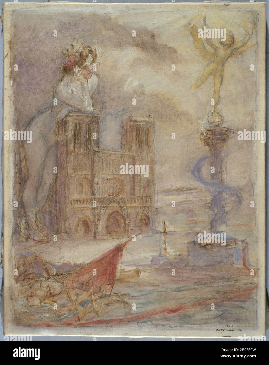 NOTRE DAME DE PARIS Adolphe Willette (1857-1926). 'Notre-Dame de Paris, 1904'. Paris, musée Carnavalet. Banque D'Images