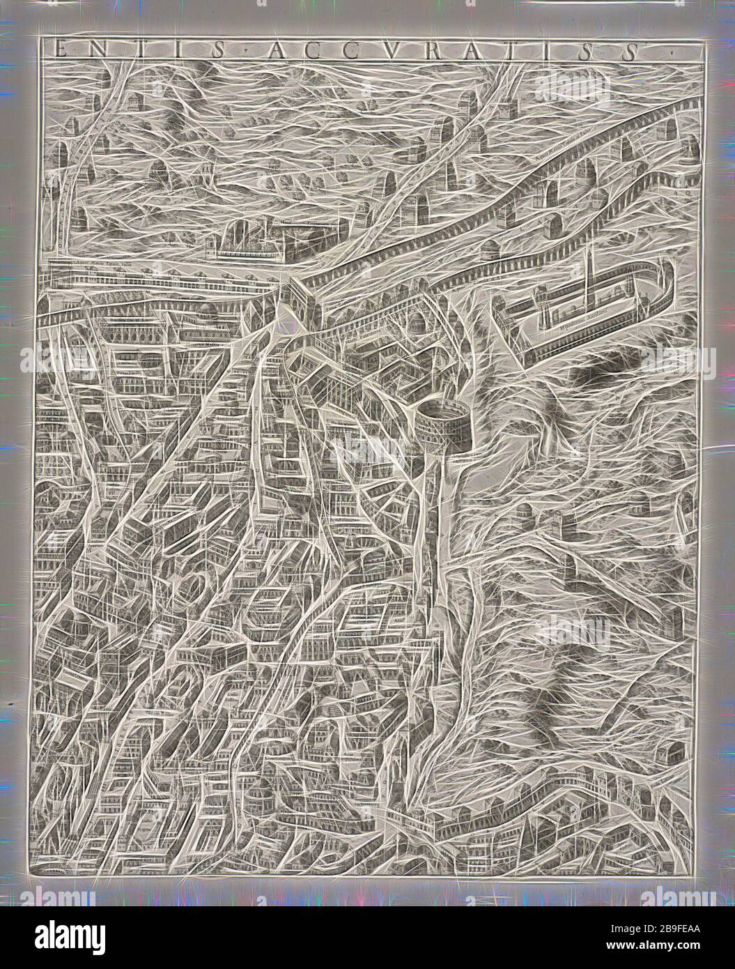 Urbis Romae Sciographia ex antiquus Monumentis Accuristitis. Delineata. Collection de cartes de Rome, du Pérac, Etienne, d. 1604, impression, grand plan archéologique de Rome en 8 feuilles, 520 x 420 mm chacun. Cette image est une vue détaillée d'une feuille (carte 21 c)--elle n'est pas une vue globale de l'ensemble du plan. Réimpression par Giovanni Giacomo de Rossi (Johannes Jacobus de Rubeis) de 1574 original, réinventé par Gibon, design de gai gai chaleureux de luminosité et de rayons de lumière radiance. L'art classique réinventé avec une touche moderne. Photographie inspirée du futurisme, intégrant l'énergie dynamique de la technologie moderne, Mo Banque D'Images