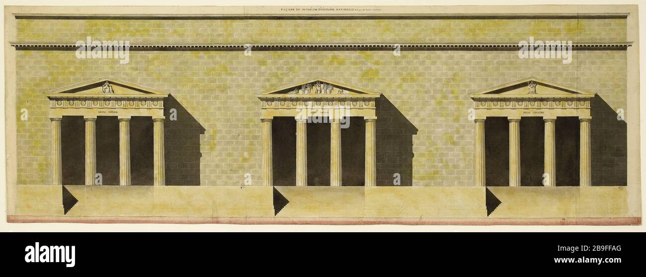 Façade du Musée d'Histoire naturelle réalisée par l'architecte MR robot Robit (?-?). Façade du musée d'histoire naturelle par M. Robit architectural. Plume et lavis d'erre de Chine, rehausts d'aquarelle sur papier, 1739. Musée Carnavalet, Histoire de Paris. Banque D'Images Façade du Musée d'Histoire naturelle réalisée par l'architecte MR robot Robit (?-?). Façade du musée d'histoire naturelle par M. Robit architectural. Plume et lavis d'erre de Chine, rehausts d'aquarelle sur papier, 1739. Musée Carnavalet, Histoire de Paris. Banque D'Images