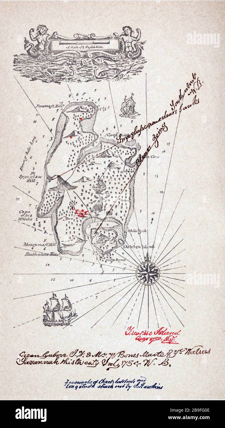 TREASURE ISLAND par Robert Louis Stevenson. Carte de l'édition 1883 du livre. Banque D'Images