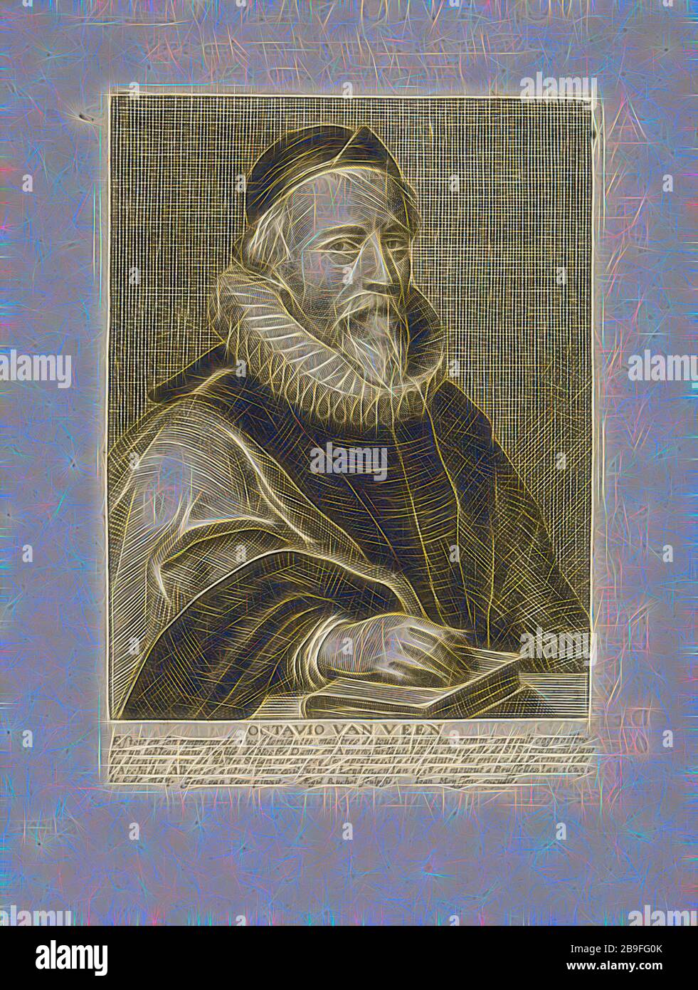 Octavio van Veen, Het gulden Cabinet vande edel vry schilder const: Inhoudende den lof vande vermarste schilders, architectes, beldthôwers, ende plaetsnyders, van dese euw, Bie, Cornelis de, Meyssens, Joannes, 1612-CA. 1670, Ruchol, Aegid, 17 cent., Gravure, 1662, réinventée par Gibon, design de gai gai chaleureux de luminosité et de rayons de lumière radiance. L'art classique réinventé avec une touche moderne. La photographie inspirée du futurisme, qui embrasse l'énergie dynamique de la technologie moderne, du mouvement, de la vitesse et révolutionne la culture. Banque D'Images