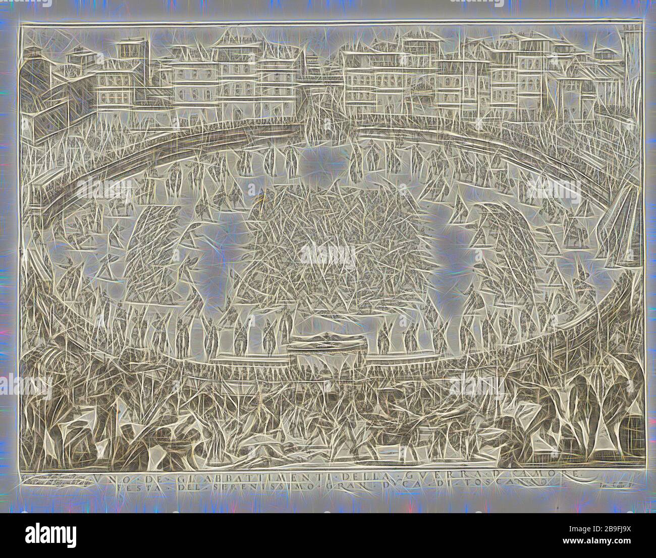 VNO de gl'abbattimenti della gverra d'amore festa del serenissimo gran dvca di Toscana, reproductions de théâtre italien, Callot, Jacques, 1592-1635, Parigi, Giulio, 1571-1635, Rossi, Giovanni Giacomo de 17ème, radiante, Etching, noir et blanc, 16 ans, repensée par la lumière glanante et glanée. L'art classique réinventé avec une touche moderne. La photographie inspirée du futurisme, qui embrasse l'énergie dynamique de la technologie moderne, du mouvement, de la vitesse et révolutionne la culture. Banque D'Images
