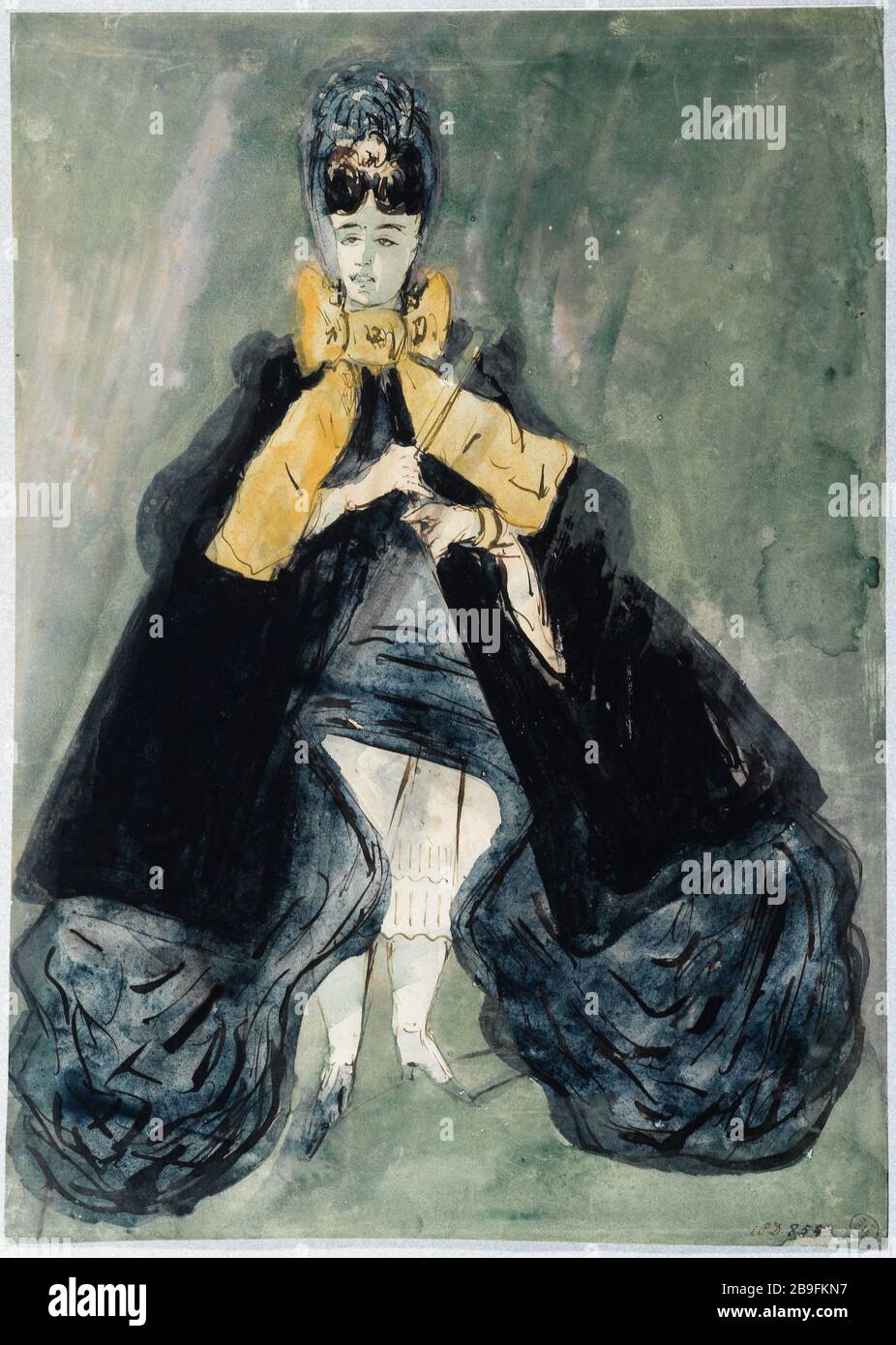 Etude des pieds femelles, capot, grand noeud jaune autour du cou Constantin gars (1802-1892). 'Etude de femme en piéds, chapeau à brides, au gros noir jaune autor du cou'. Dessert (panache et aquarelle). Paris, musée Carnavalet. Banque D'Images