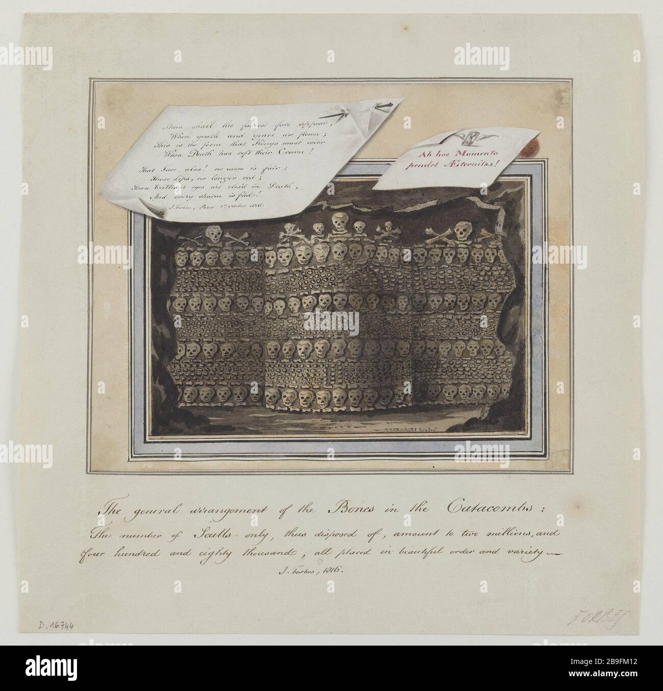 Disposition des os dans les catacombes, 1816 James Forbes (1749-1819). 'Position des os dans les catacombes, 1816'. Panache, lavis d'erre de chine. Paris, musée Carnavalet. Banque D'Images