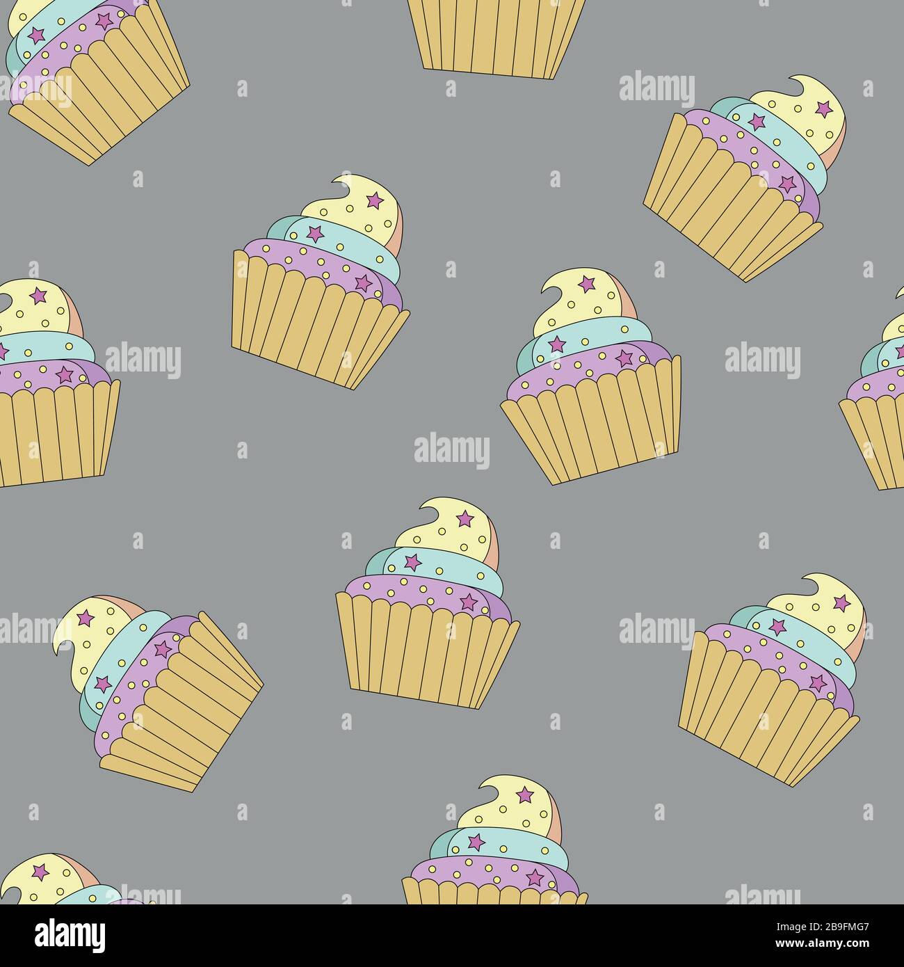 cute cute stylisée couleur délicieux bouche arrosant cupcakes sur fond gris, isolé, sans couture vectoriel. Illustration de Vecteur