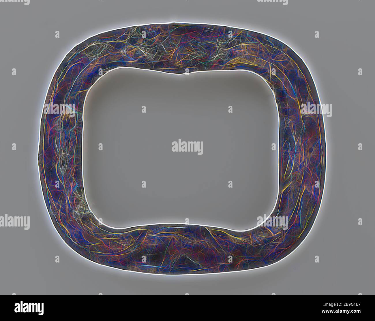 Boucle rectangulaire légèrement incurvée avec coins arrondis, élément de fixation de boucle sol trouver cuivre laiton métal, moulé légèrement courbé boucle avec coins arrondis archéologie Rotterdam Triangle de ville Oostplein Nouveau port Confirmation découverte du sol: Oostplein Nieuwe Haven 1985 Banque D'Images