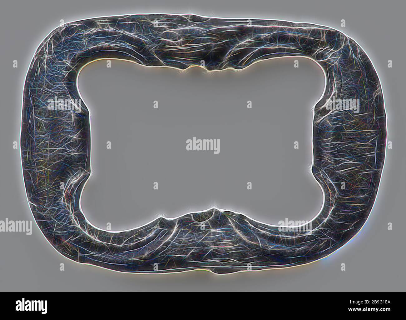 Boucle rectangulaire à chaussures avec coins arrondis et décoration simple, attache fermoir composant sol trouver métal étain, fonte légère support incurvé avec coins arrondis. Le style moyen manque archéologie Rotterdam City triangle Oostplein Nouveau port confirmer la découverte du sol de chaussures: Oostplein end Nieuwe Haven 1985 Banque D'Images