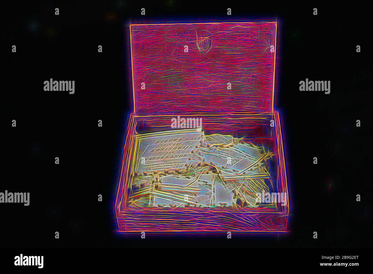 Géographie puzzle dans coffin : carte avec les Pays-Bas, la Belgique, le Luxembourg, la France, l'Allemagne en 1816, Jigsaw Puzzle jouet en bois moyen de détente, de papier découpé ? Puzzle dans télévision boîte en bois avec couvercle coulissant la représentation concerne la carte sur laquelle les Pays-Bas Belgique et Luxembourg sont de couleur ; Mer du Nord de la France et l'Allemagne ne sont pas colorés et seulement partiellement affiché. La gravure a été sciés le long de la province des Pays-Bas et de la Belgique, le Luxembourg a été coupé dans son ensemble ; la France et l'Allemagne ont sciés indépendamment de l'encombrement. Haut à gauche dessin d'un rouleau déroulé sur w Banque D'Images