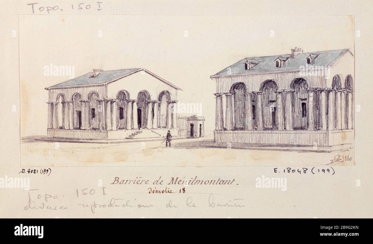 Barrière Ménilmontant 1860 Léon Leymonnerye (1803-1879). Barrière de Ménilmontant. Paris (XXème arr.), 1860. Crayon, lavis. Paris, musée Carnavalet. Banque D'Images