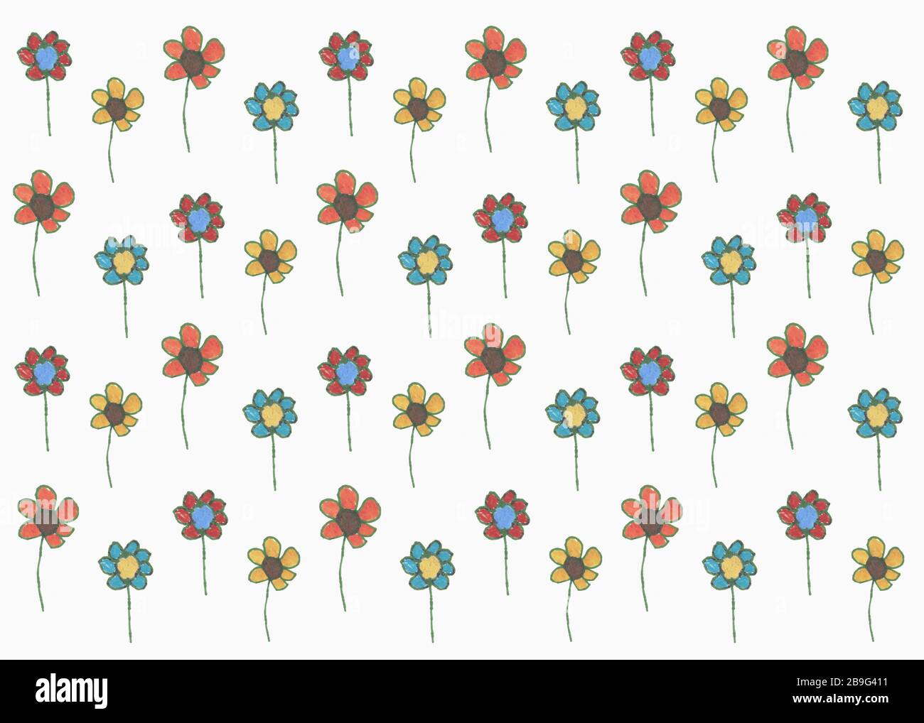 Dessin de fleurs multicolores sur fond blanc Banque D'Images