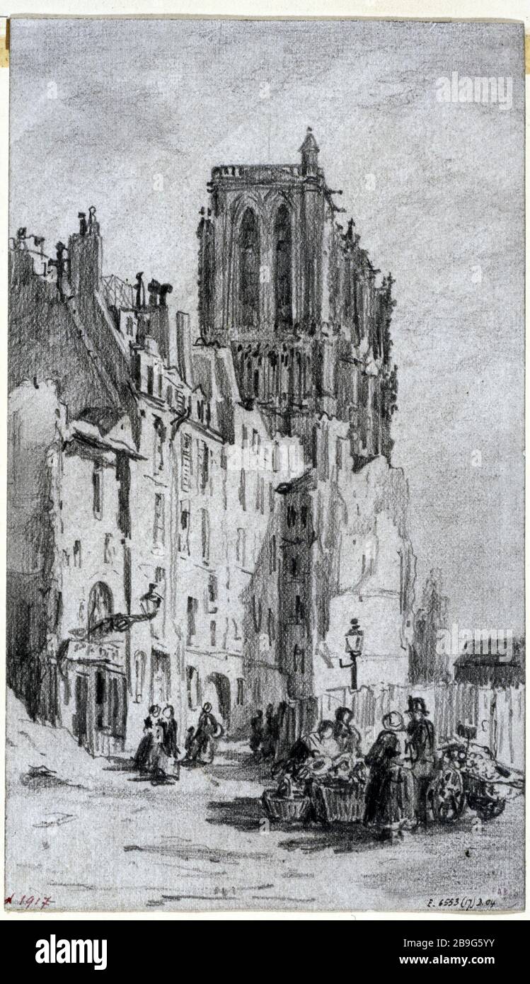 DÉMOLITION DE LA RUE ARCOLE Albert Maignan (1845-1908). 'Molution de la rue d'Arcole, 3 avril 1866.' Dessert. Paris, musée Carnavalet. Banque D'Images