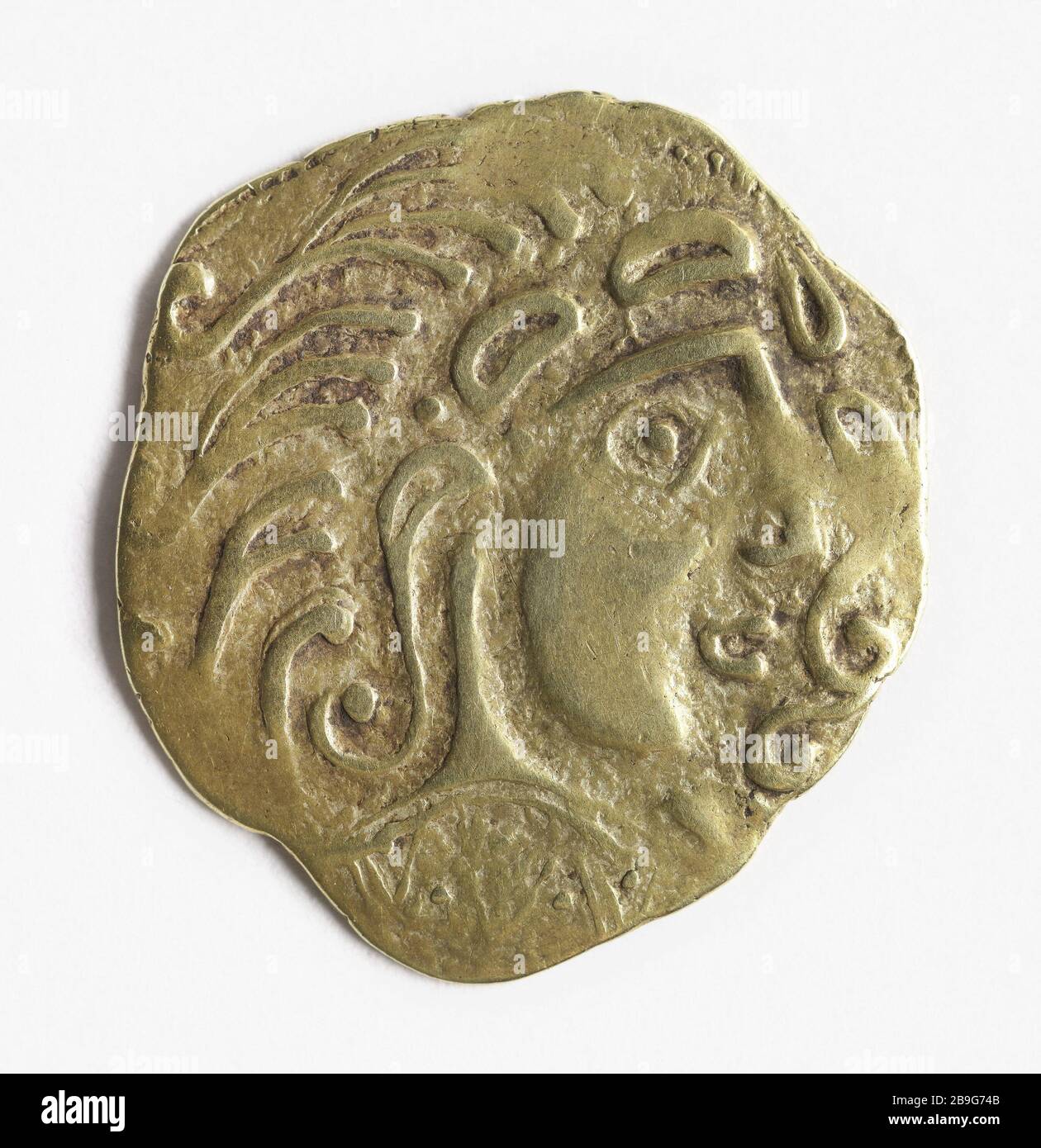Stater Parisii, premier siècle J-C (titre factice) Statière des Parisii, Ier siècle avant J-C. Ou, vers -100 av JC. Paris, musée Carnavalet. Banque D'Images