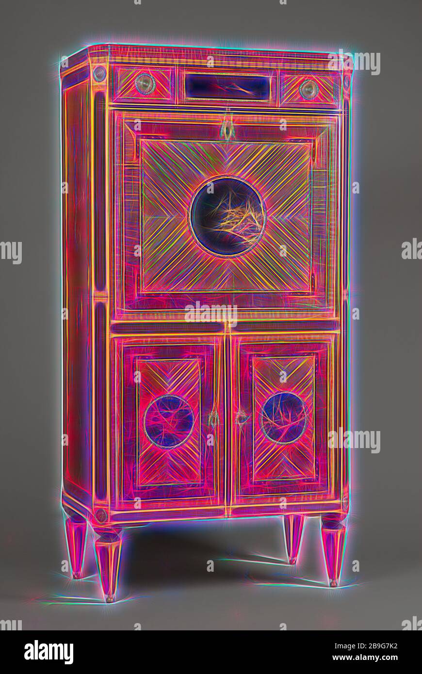 Louis Seize secrétaire avec panneaux laqués, mobilier de secrétaire mobilier intérieur design bois chêne rose bois de satin bois de coeur bois d'érable laque de citronnelle en laiton, secret avec panneaux laqués Louis Seize chêne avec différents types de bois (coeur violet de satin de rose) Accessoires en laiton tiroir sous le rabat à écriture et deux portes Rotterdam Delfshaven Middelland Heemraadsssingel Louis XVI Louis XVI Louis Seize de maison sur Heemraadssingel Rotterdam Banque D'Images