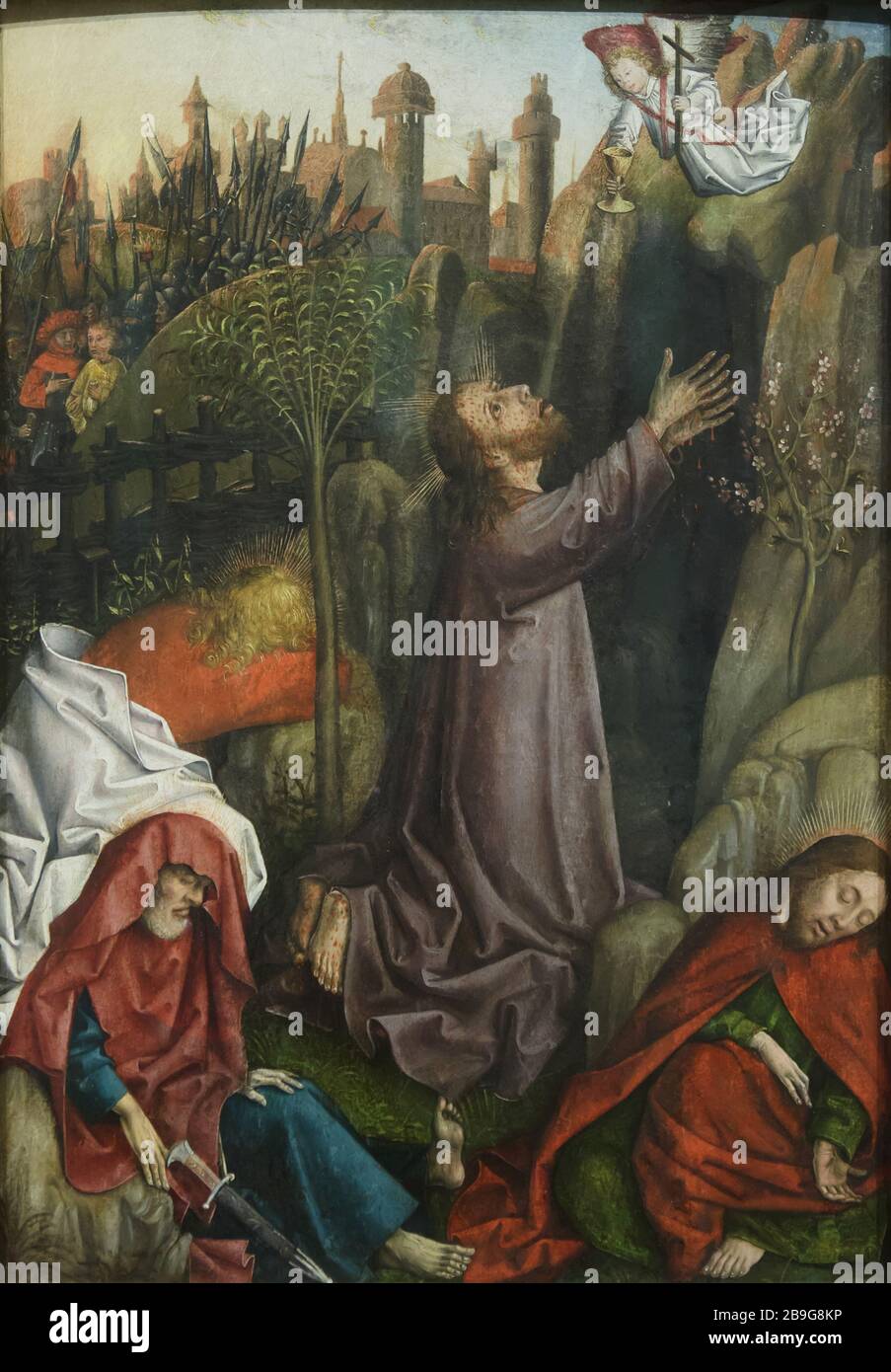 Tableau de bord "Agony in the Garden" du Maître de la Passion de Karlsruhe (1450-1455) exposé dans le Staatliche Kunsthalle Karlsruhe (State Art Gallery) à Karlsruhe, Bade-Wurtemberg, Allemagne. Banque D'Images
