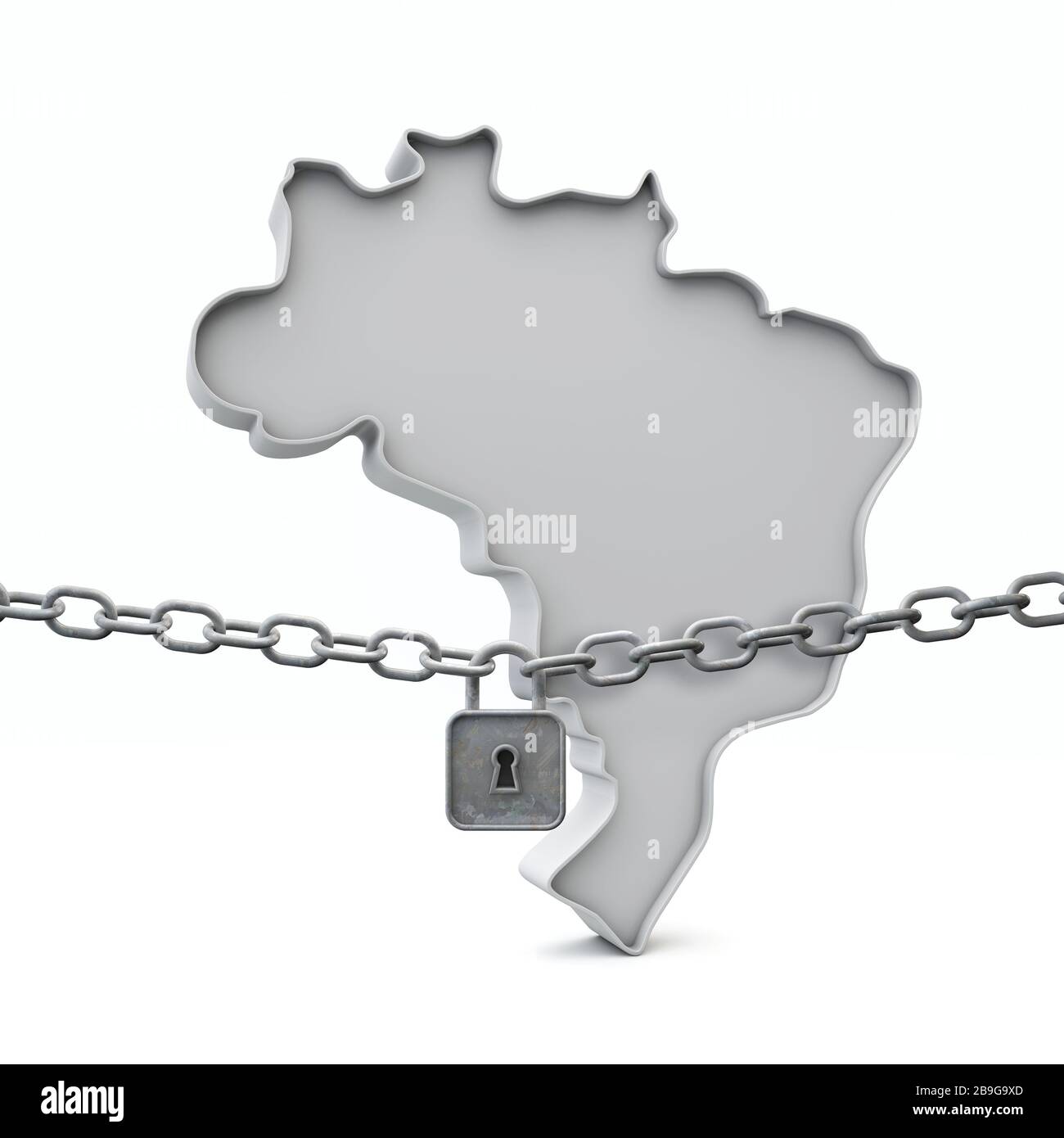 Brésil concept de verrouillage. Carte avec verrou et chaîne. Rendu tridimensionnel Banque D'Images