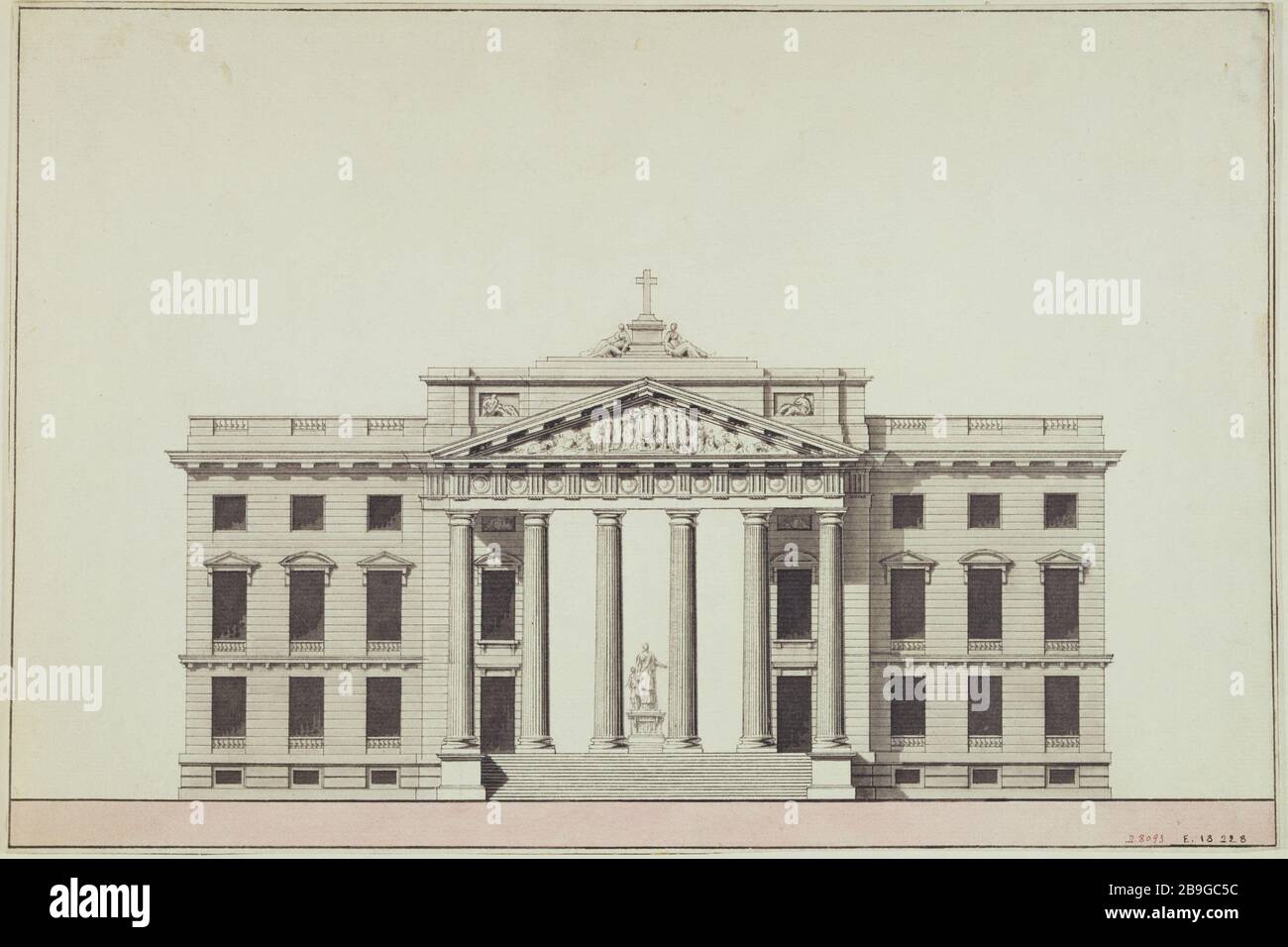 Projet pour l'église de la Madeleine élévation de la façade principale Anonyme. Projet pour l'église de la Madeleine : élévatation de la façade principale. Lavis d'erre de chine et rose. Paris, musée Carnavalet. Banque D'Images