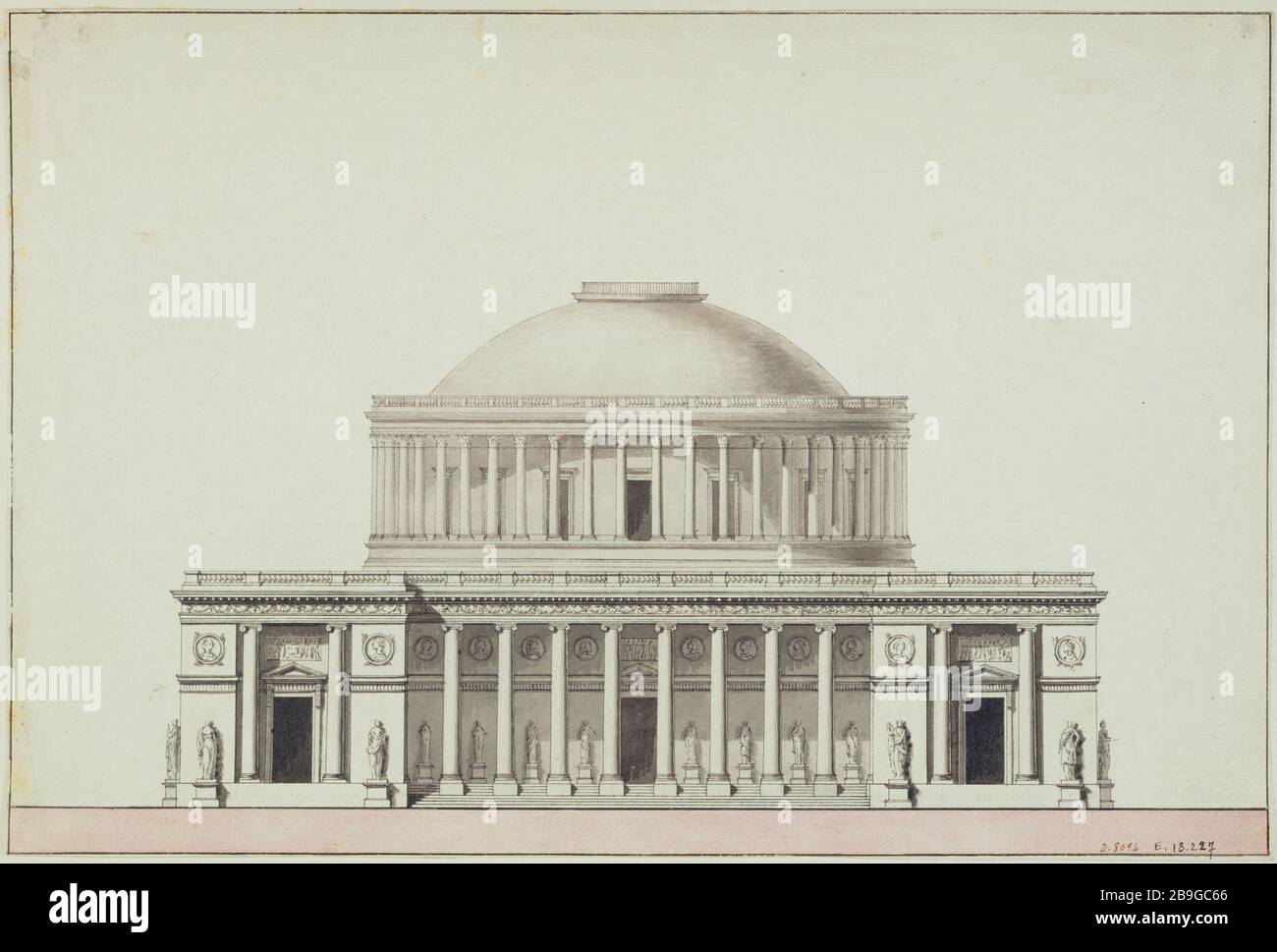 Projet pour l'église de la Madeleine élévation de la façade principale Anonyme. Projet pour l'église de la Madeleine : élévatation de la façade principale. Lavis d'erre de chine et rose. Paris, musée Carnavalet. Banque D'Images