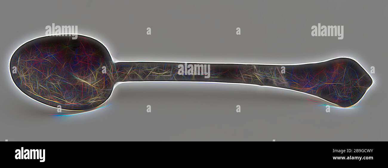 Hendrick van Duyveland, Spoon avec un bol ovale et une poignée plate avec extrémité en forme de cordon, petite taille, cuillère couverts terre trouver métal, Bol ovale moulé manche droit court de la queue de rat avec une extrémité de tige d'accolade marquée sur le dessous de la tige côté arrière de la tige a frappé la marque représentant la figure ailée avec l'épée relevée dans un ovale pourquoi le texte ... DRICK VAN ... archéologie Rotterdam mangeant des chemins de fer découverte du sol: Tunnel ferroviaire Rotterdam Banque D'Images