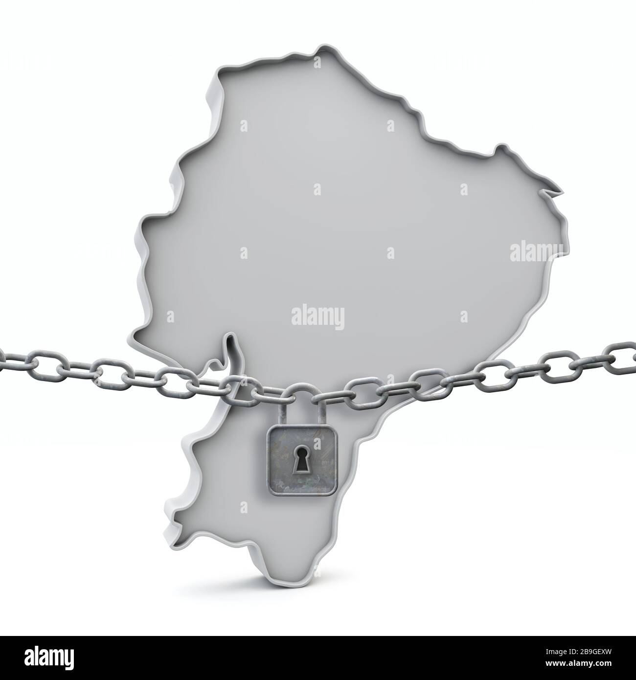 Concept de verrouillage de l'Équateur. Carte avec verrou et chaîne. Rendu tridimensionnel Banque D'Images
