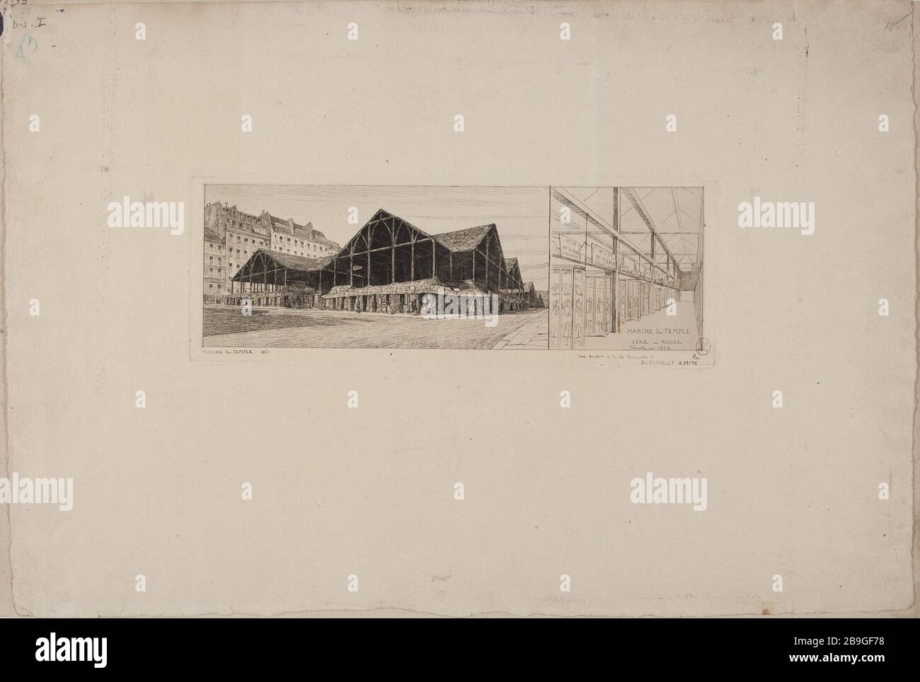 Marché Hall - 1860 Martial Adolphe Potémont (1828-1883), Peintre et auteur français. Marché du Temple. Paris (IIIème arr.), 1860. Eau-forte. Paris, musée Carnavalet. Banque D'Images