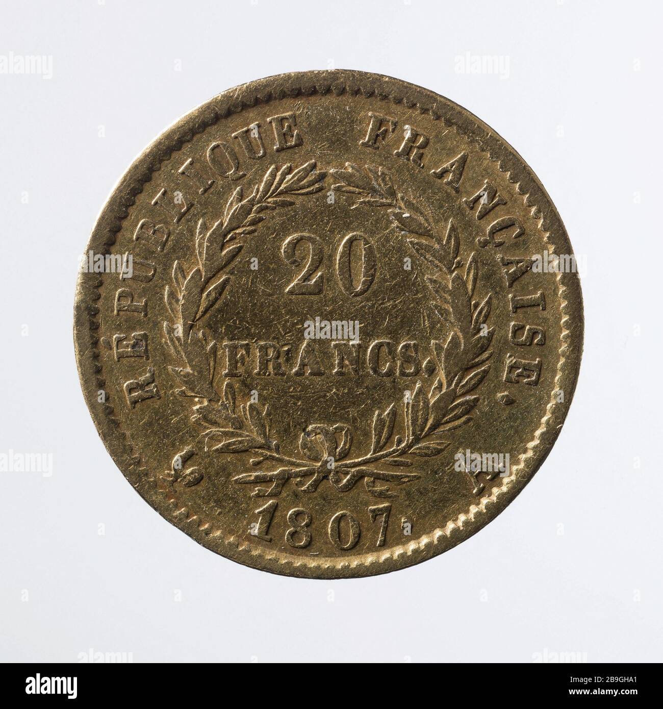 Vingt francs Napoléon 1807 Jean-Pierre Droz (1746-1823). Vingt francs Napoléon, 1807. Ou, 1807. Paris, musée Carnavalet. Banque D'Images