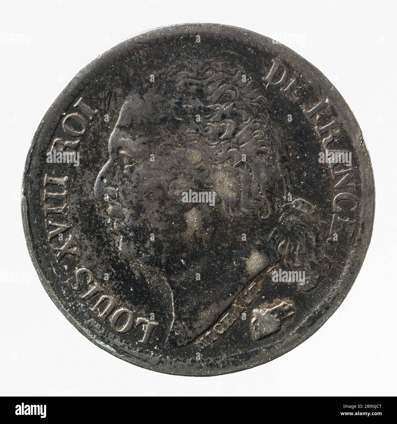 Partie 1/2 Francs de Louis XVIII, 1823 Auguste François Michaut (1786-1879). Pièce de 1/2 francs de Louis XVIII, 1823. Argent. 1823. Paris, musée Carnavalet. Banque D'Images