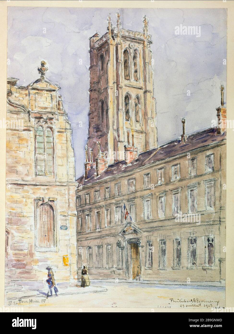 Clovis Tower et le Lycée Henri IV, 29 juillet 1913 Philibert Vigoreux (1868-1933). Tour Clovis et le lycée Henri IV, 29 juillet 1913. Aquaelle avec Rehaut de fusain, 29 juillet 1913. Paris, musée Carnavalet. Banque D'Images