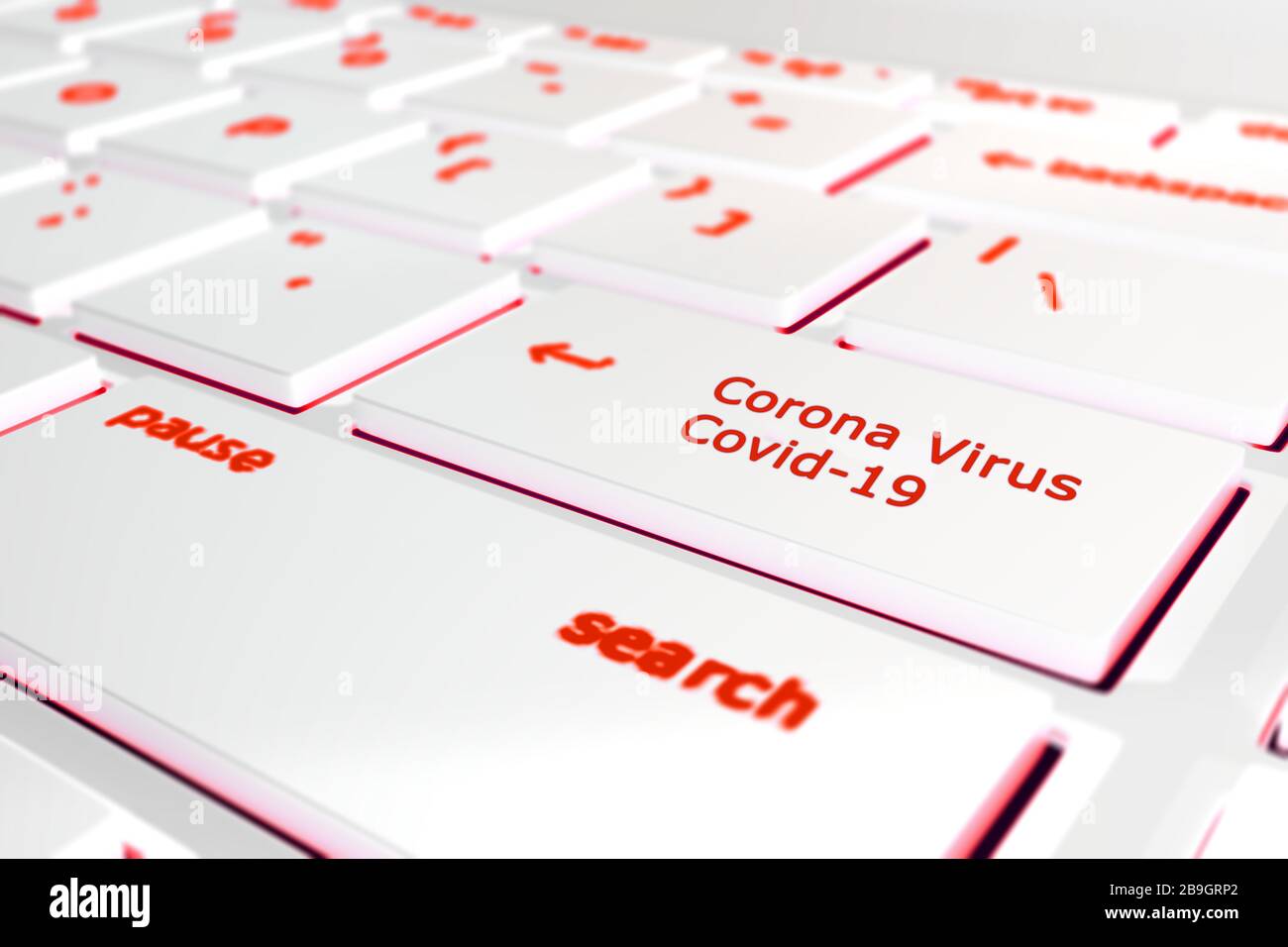 Red Corona virus Search Screen text on white Computer keyboard concept for Searching Covid-19 information selective focus sur le texte de coronavirus. 3 Banque D'Images