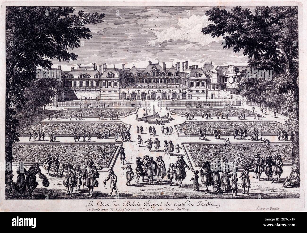 LA VUE DU PALAIS ROYAL, LE CÔTÉ DU JARDIN ADAM PERELLE (1640-1695). 'la vue du Palais Royal, du côté du jardin'. Eau-forte, vers 1660. Paris, musée Carnavalet. Banque D'Images