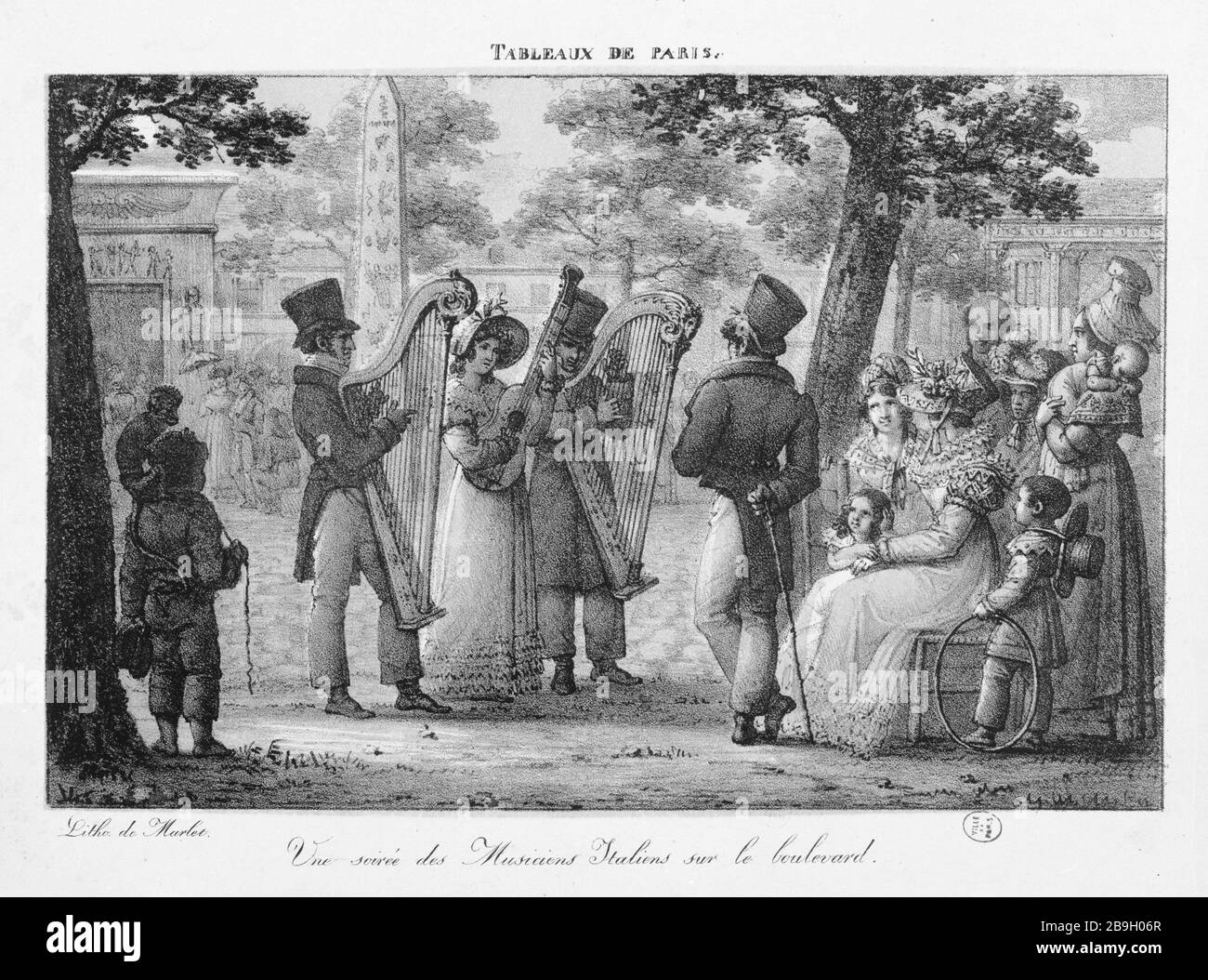 TABLES PARIS - UNE SOIRÉE DE MUSICIENS ITALIENS SUR LE BOULEVARD MARLET. 'Tableaux de Paris : une soirée des musiciens italiens sur le boulevard'. Gravité. Paris, musée Carnavalet. Banque D'Images