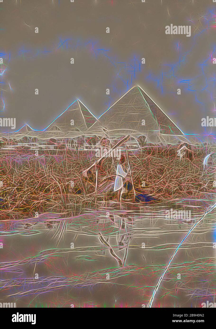 Pyramides de Gizeh. Les trois pyramides avec 'haduf' en premier plan. 1934, l'Égypte, Jīzah, Jizah Banque D'Images