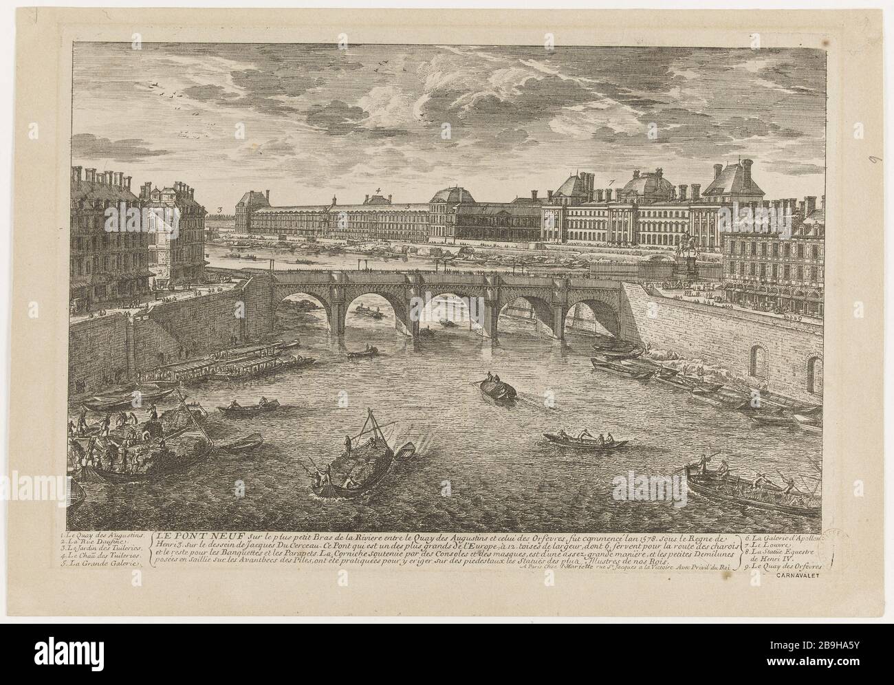 PONT NEUF SUR LES PETITES BRAS DE LA RIVIÈRE ... Adam Perelle (1640-1695). Le Pont-neuf sur le petit bras de la rivière, vers 1710. Eau-forte. Paris, musée Carnavalet. Banque D'Images